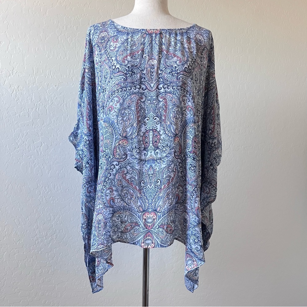 J. Jill Lightweight Blue Paisley Rayon Poncho Kaftan Top M/L